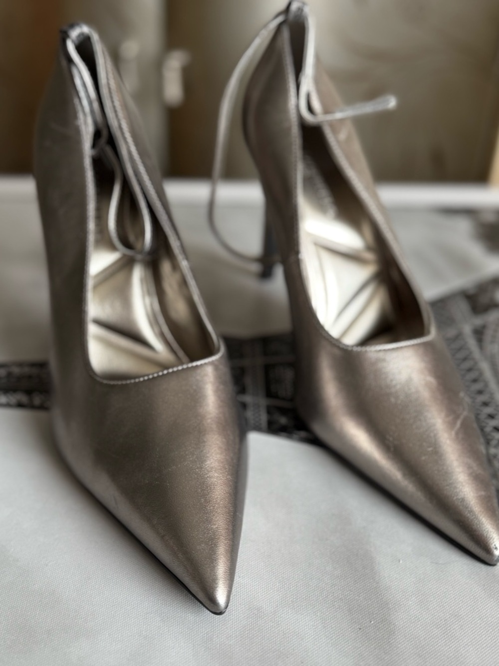 Metallic Silver Pointed-Toe High Heels - Picture 10 of 11